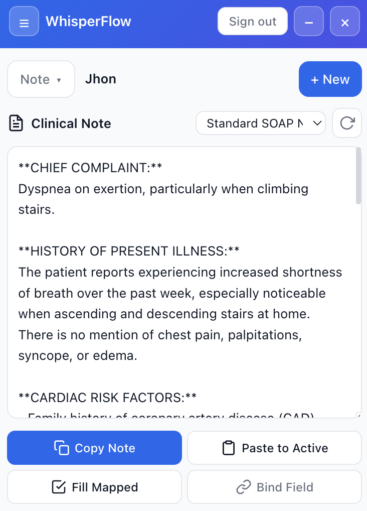Generated clinical note