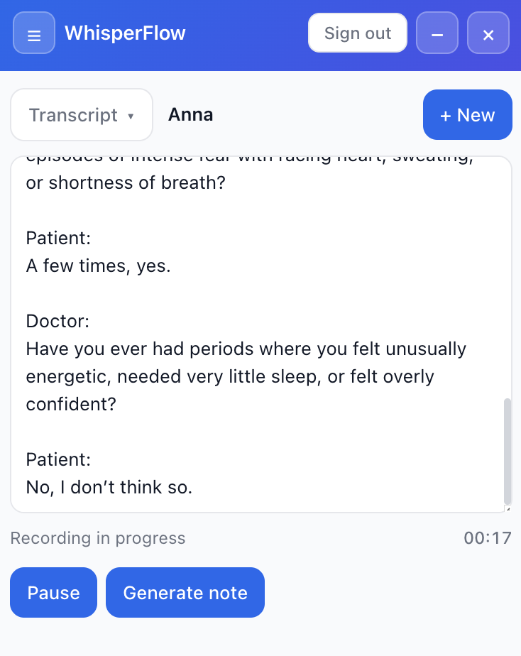 Live transcription view